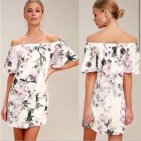 Lulu’s Dream of You Floral Off Shoulder Mini Dress Size Small - Picture 2 of 7